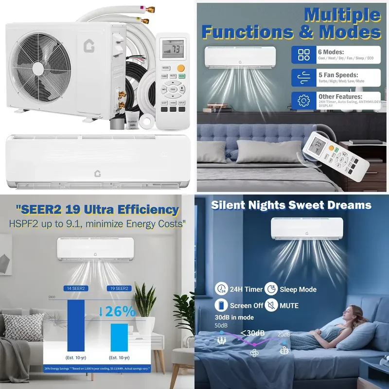 Image of 2026 Bestseller 18000 BTU Mini-Split-Klimaanlage mit Wärmepumpensystem für 19 SEER2 230V Kanallose Klimaanlage, kühlt bis zu 1250 Quadratfuß ab.