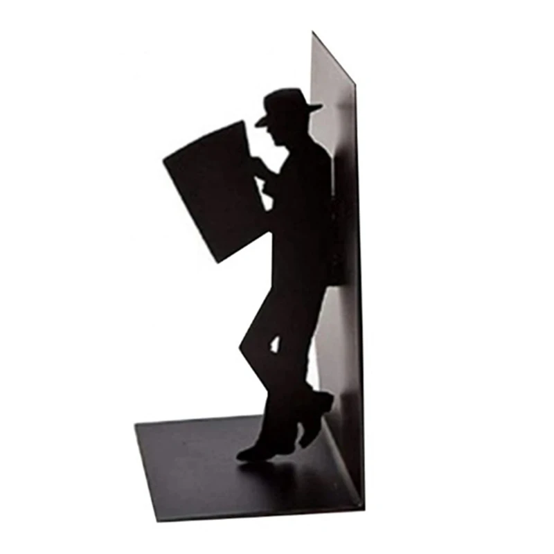 Iron Figure Bookends Reading Book Support Retro Non-Skid Book Ends Stoppers For Shelves Home Office Desktop Decor