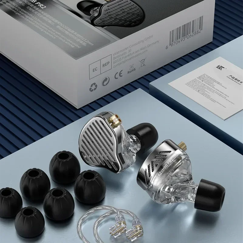 KZ x HBB PR2 Planar Magnetic IEMs - سماعات HiFi من النوع C مع ميكروفون وكابل فضي 784 للألعاب/البث المباشر (رمادي)