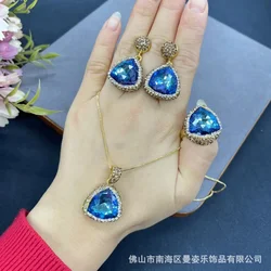 Classic  crystal colorful stone exquisite three-piece set French romantic niche star-studded popular jewelry