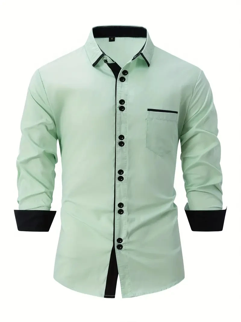 Autumn 2024 new men's long sleeve shirt Golf print business casual men's button-down polyester cotton English shirt