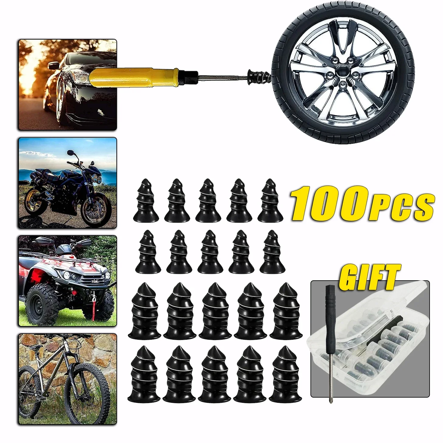 10/100Pcs Car Motorcycle Vacuum Tyre Repair Nails Truck Scooter Bike Tire Puncture Repair Tools Rubber Metal Nails Accessories