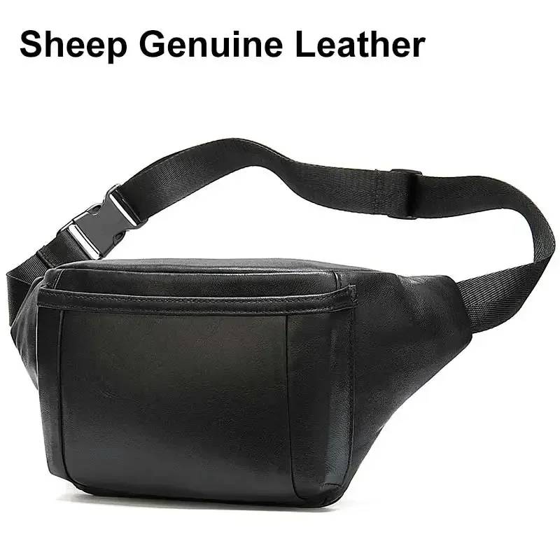 Sheep Genuine Leather Waist Packs Fanny Pack Belt Bag Hip Travel Waists Packs Male Small Pouch For Man Leather Waist Bag Man