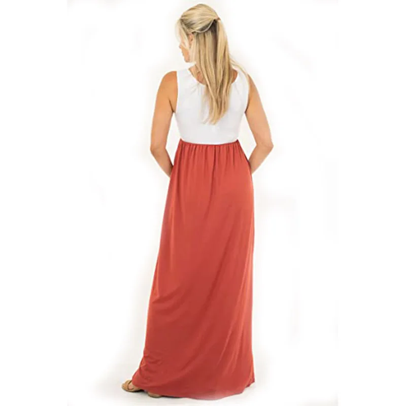 Vestido casual para gestantes, pré-mama, moda praia de cor contrastante, vestido novo maxi de verão, roupas femininas para gravidez