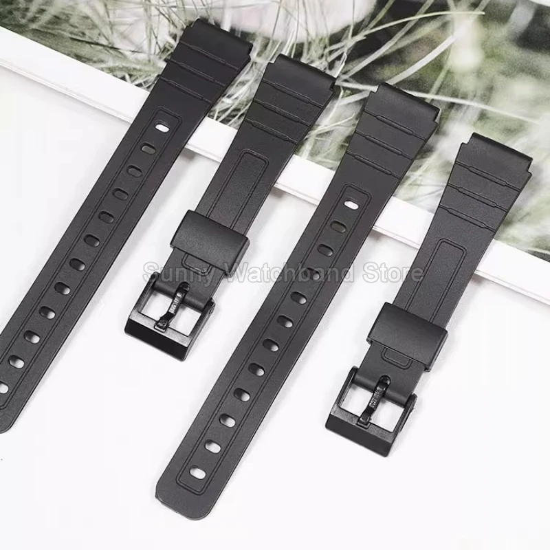 الراتنج حزام ساعة اليد 18 مللي متر للرجال والنساء لساعة كاسيو الفرقة F-84/91 واط/94/105 واجهة محدبة سلسلة ساعات سيليكون سوداء #4