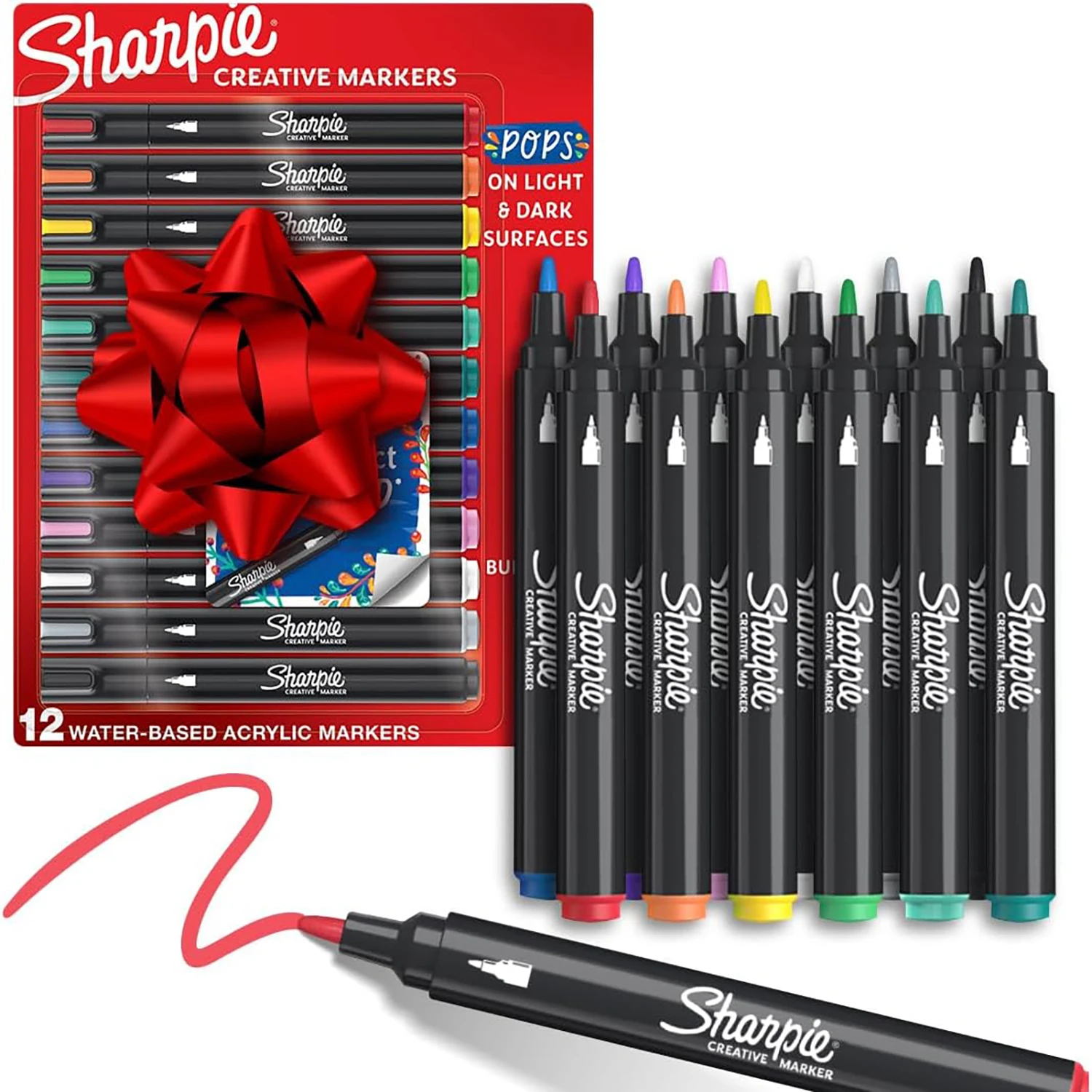 Acrylic Creative Markers, Bullet Tip, Vibrant Assorted Colors, Non-Bleeding Water-Based Ink, Stocking Stuffers, Pack of 12