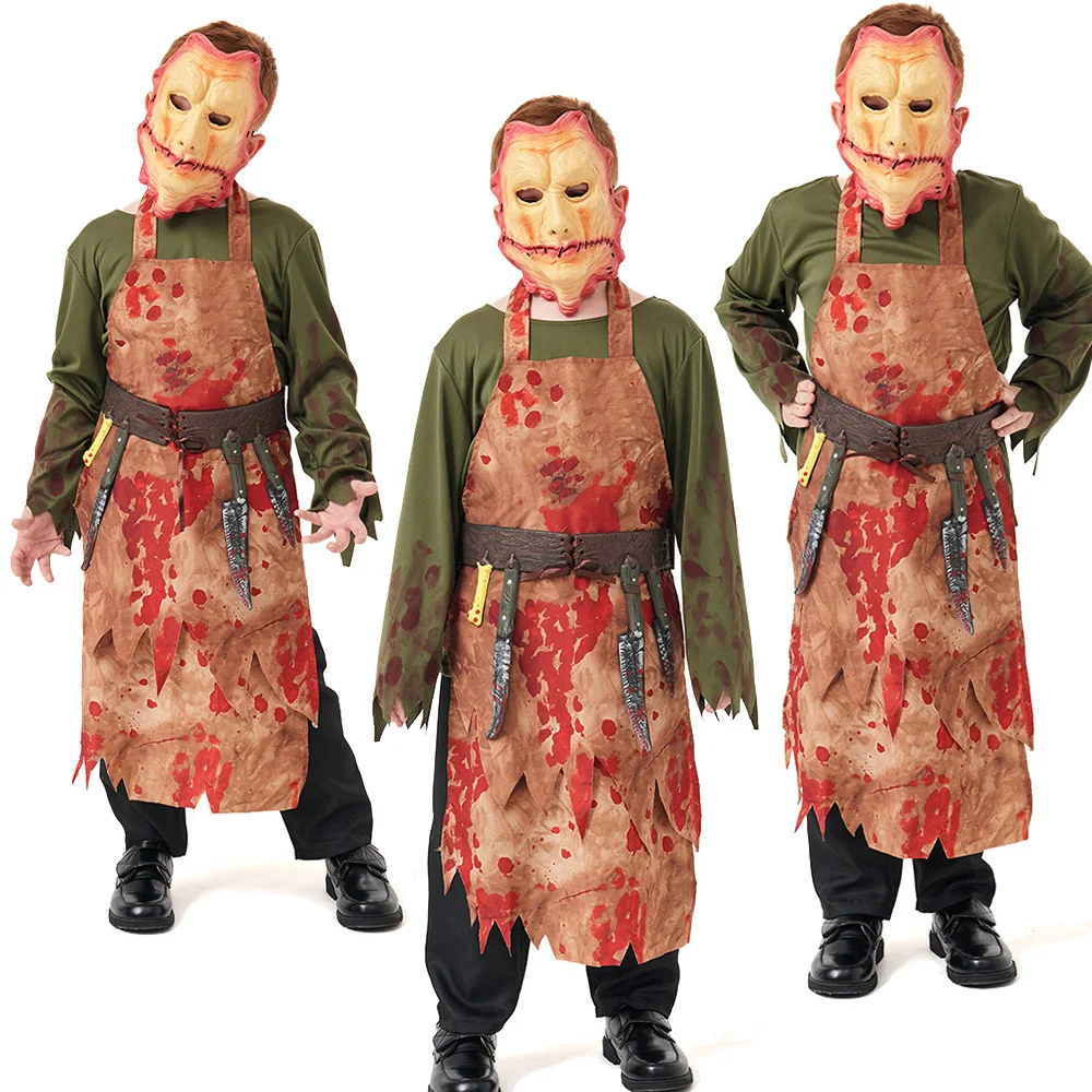 Butcher Cosplay Kids Children Stage Performance Costume Mask Boys Child Shirt Clothing Outfits Halloween Carnival Party Suit