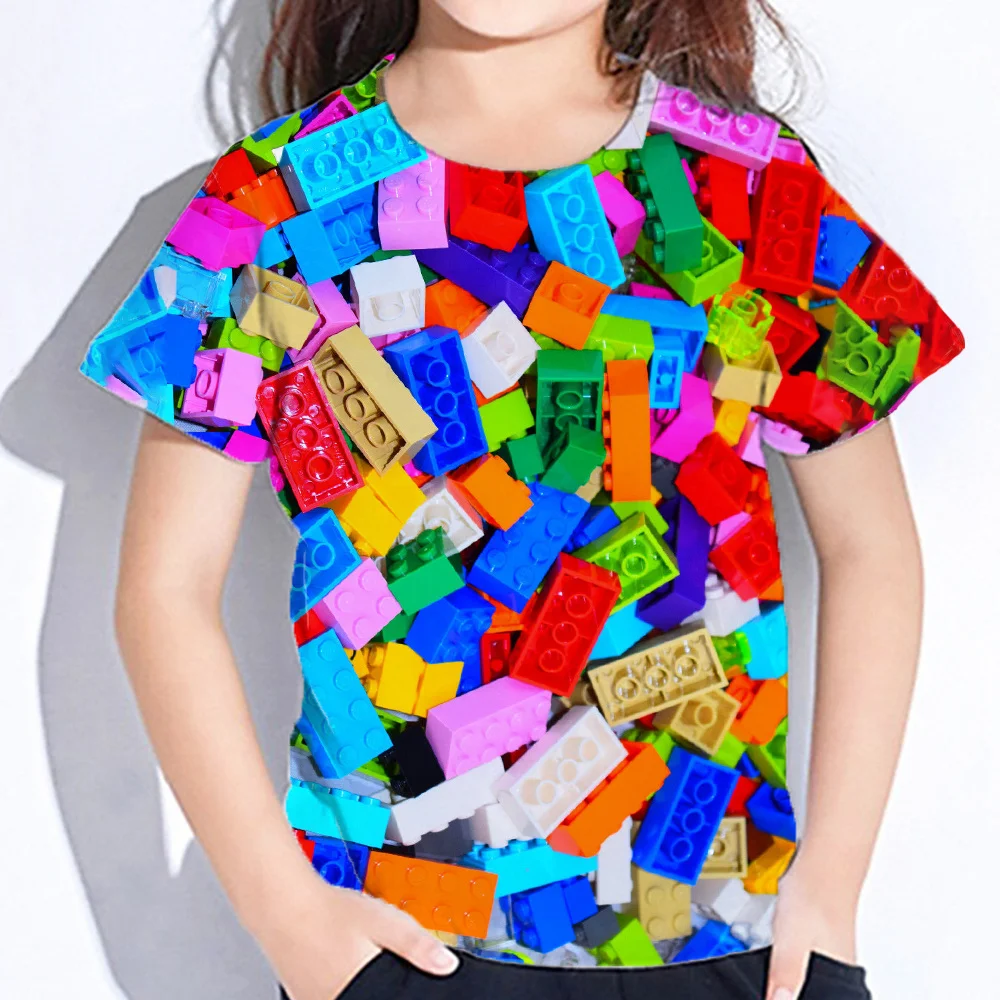 

Children T-Shirt Summer Kids Clothes 3D Colourful Bricks Graphic T Shirts Short Sleeve Children Top Crew Neck Tees Boys T Shirts