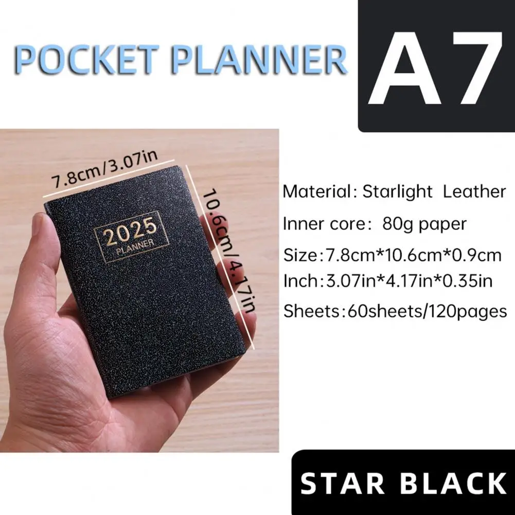 Anti-bleed Planner 2025 Pocket Size Faux Leather Notebook with Ink-resistant Paper Smooth Writing Journal Planner for Sellers