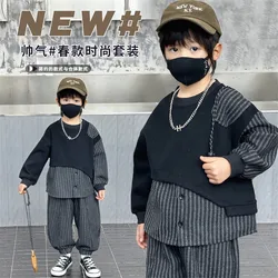 Boys Blouse +Pants Kids Suits Cotton 2PCS/Set 2024 Stripe Spring Autumn Cotton Sportswear Suit Tracksuits Outfits Children Cloth