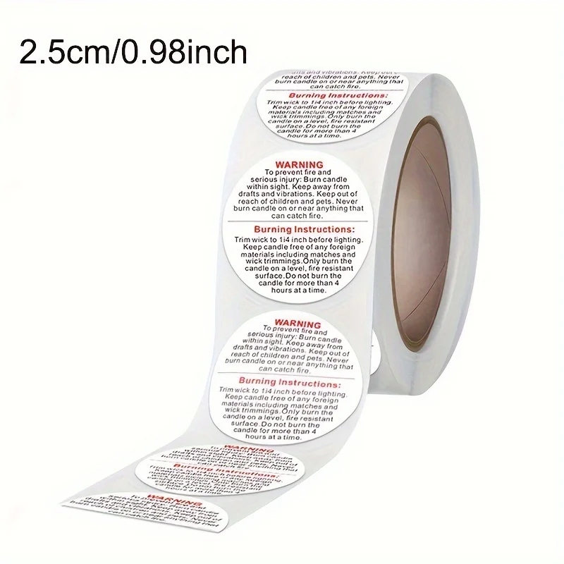 1roll, 500pcs Candle Jar Container Labels Wax Melting Safety Stickers Decal For Candle Jars And Votives Warning Label Sticker