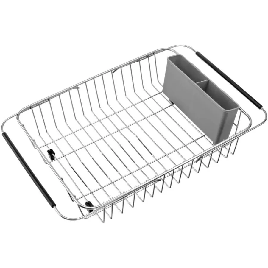 

Expandable Dish Drying RackDish Drainer Dish Plate Holder Basket in Sink or On Counter with Utensil Silverware Storage Holder O