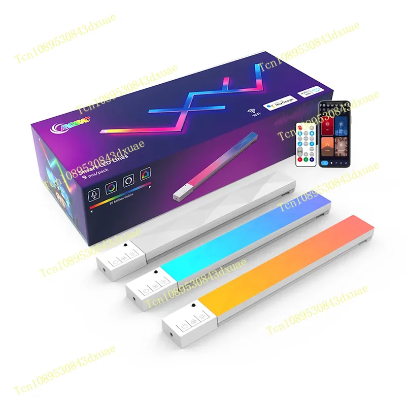 6pcs 9pcs 12pcs DIY Smart Lights LED Wall Light APP Control WIFI RGB Night Light Bar for Gaming Room Decoration