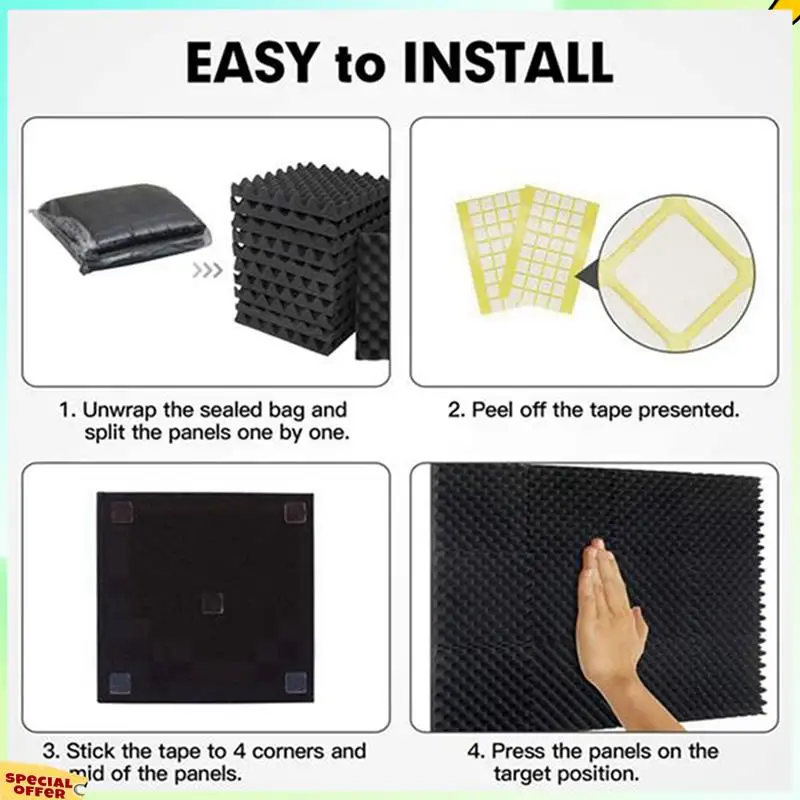 

TURE 24 Pack Self Adhesive Acoustic Foam Panels Fireproof Soundproofing Treatment Wall Panel,Reduce Noise Foam For Studio,Etc