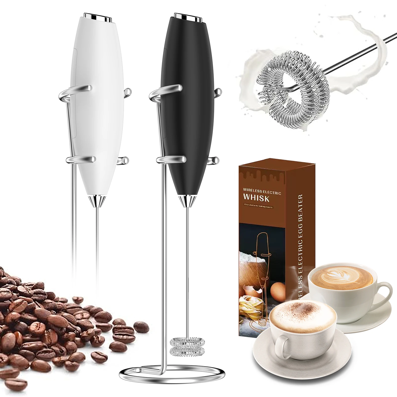 

Ручной электрический пеногенератор для вспенивания молока, миксер для напитков со съемным венчиком из нержавеющей стали для кофе латте, капучино