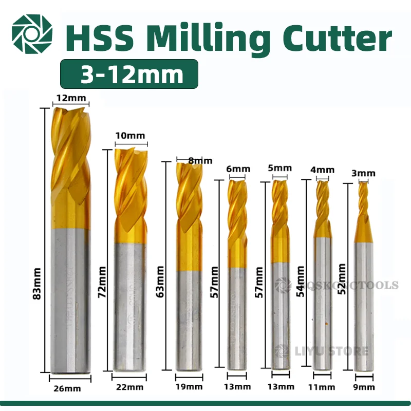 SIQICNC HSS M35 4321 Milling Cutter Set 1.5-12mm End Mill Titanium Coating 4 Flute CNC Router Bit For Metal Steel And Wood Tool 