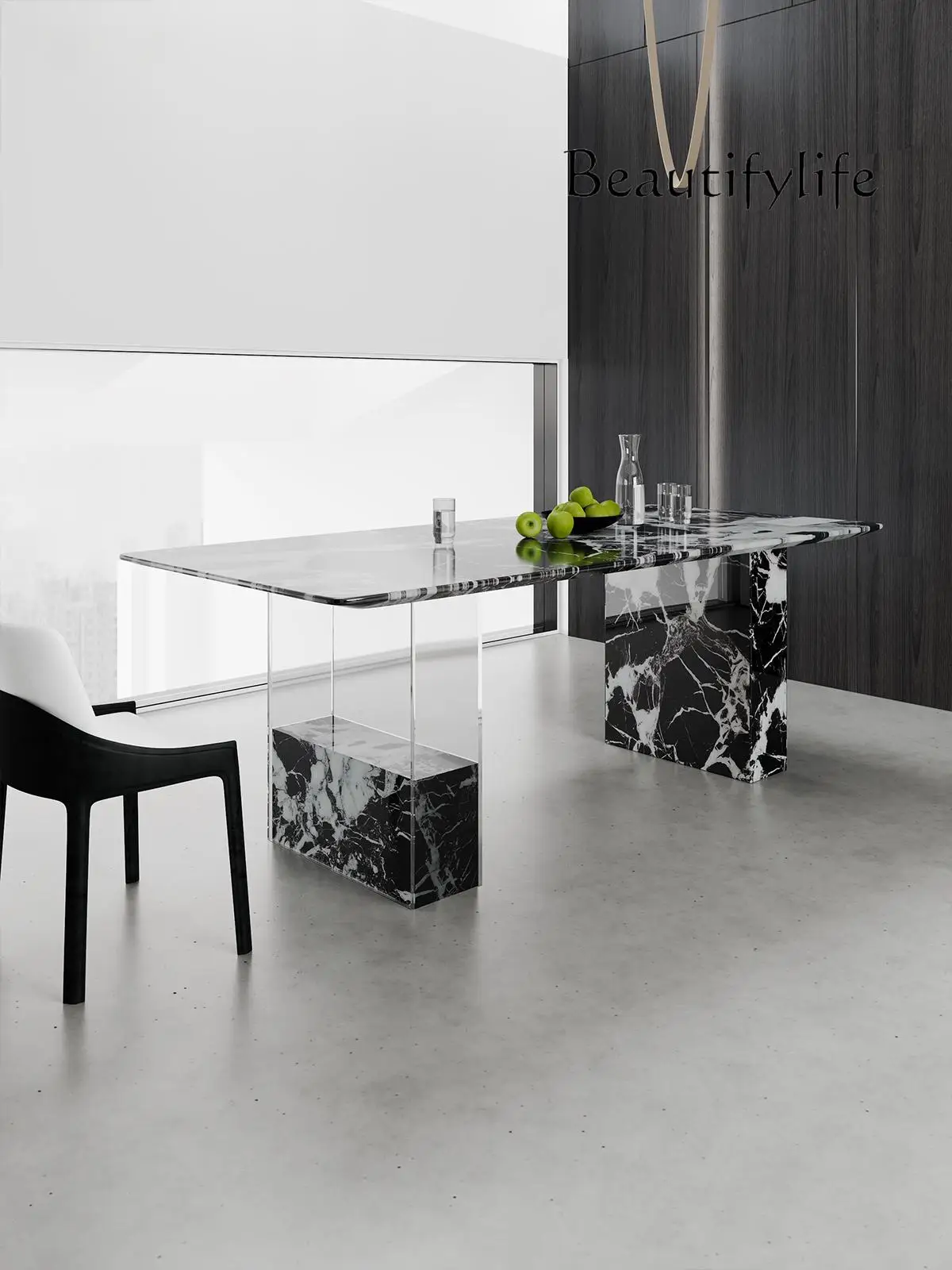 

"Floating Dining Table - Calacatta Black Gold Luxury Stone, Scratch-Resistant Rectangular for Small Space Homes"