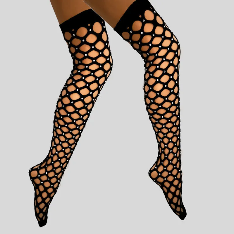 Diamond Stockings Women Glitter Fishnet Stockings Black Evening Party Carnival Stockings Shiny Thigh High Socks Lingerie Sexy