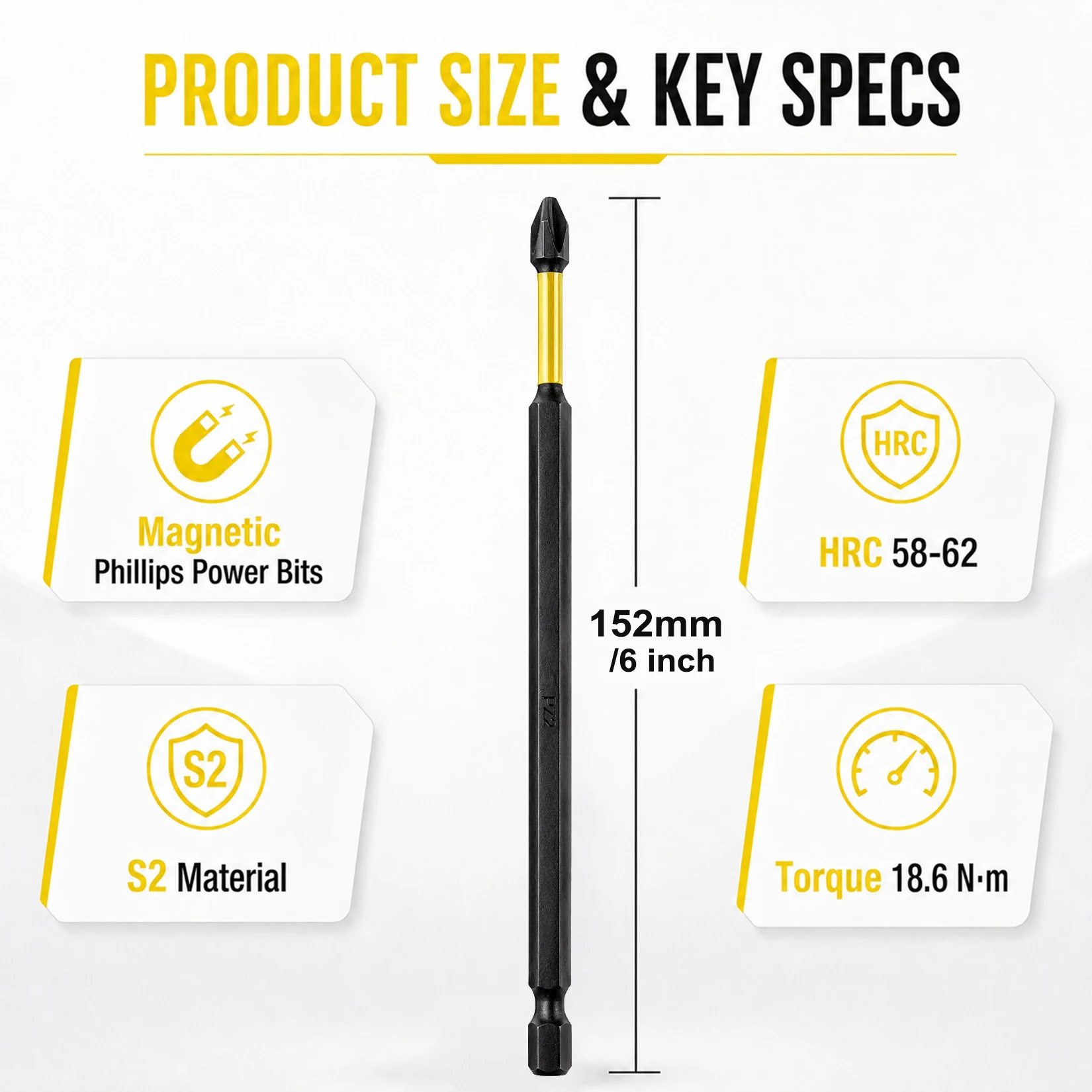 6Inch PZ2 Magnetic POZI Impact Drill Bits S2 Screwdriver Bits For Electric Impact Screwdriver 152mm 1/4