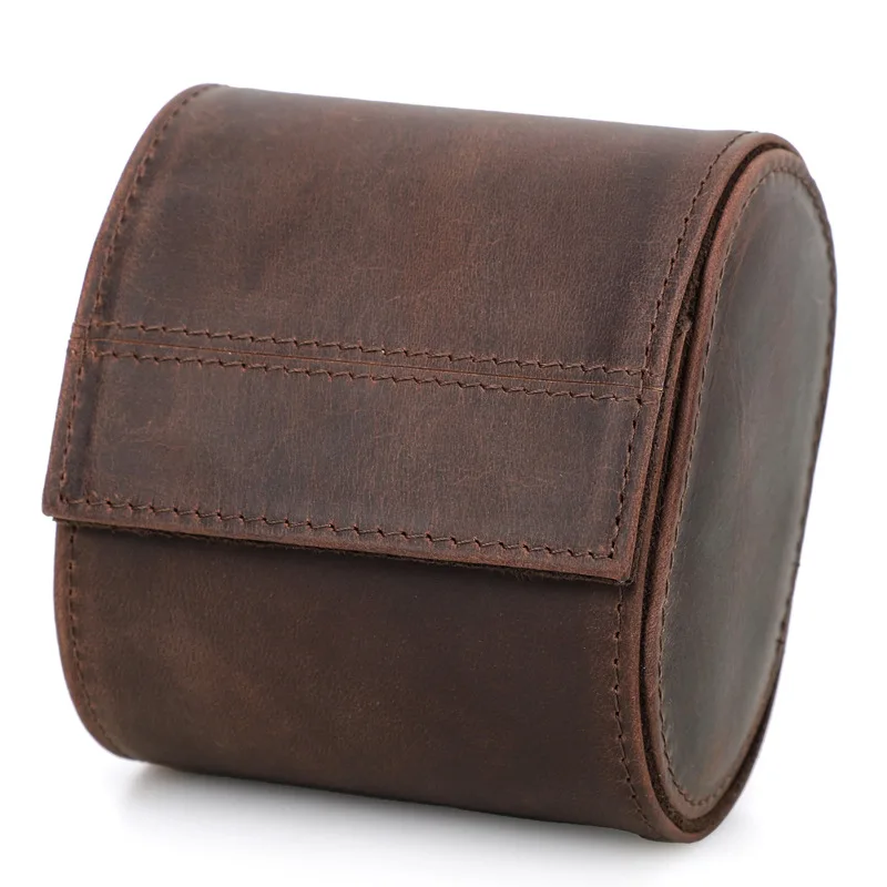 

Роскошный винтажный рулон часов, дорожный футляр из натуральной кожи, витрина ручной работы, 1 слот, наручные часы, сумка для хранения ювелирных изделий