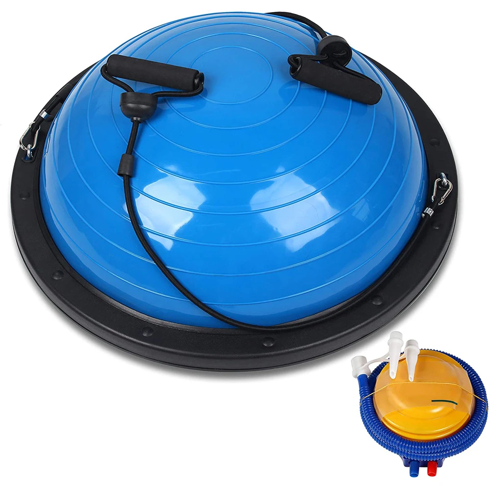 

Balance Ball 23" Half Ball with Resistant Band, 4MM Thickened PVC, Yoga Strength Exercise Fitness with Bonus Foot Pump