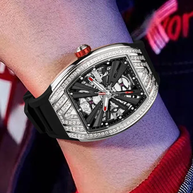 I&W мужские автоматические часы 43 мм Tonneau механические наручные часы 50 м водонепроницаемый хрустальный корпус светящийся скелетонизированный циферблат I&W мужские автоматические часы 43 мм Tonneau механические наручные часы 50 м водонепроницаемый хрустальный корпус светящийся скелетонизированный циферблат