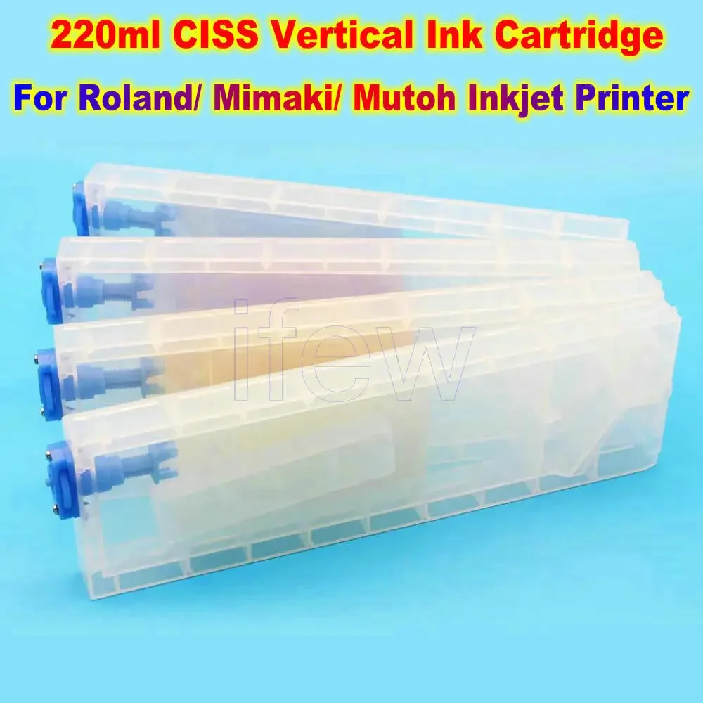 220ml CISS Printer Ink Cartridge Kit For ROLAND RA RE640 Eco-solvent Printer Continous Ink Supply System Vertical Ink Cartridges