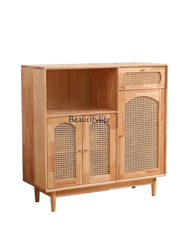 

Solid Wood Simplicity Modern Hallway Storage Home Integrated Wall Rattan Cabinet