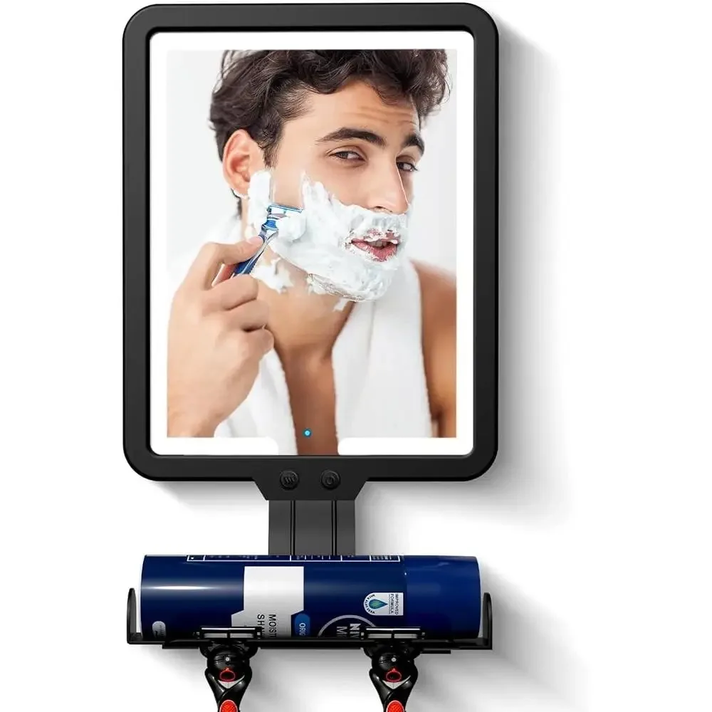 Heated Shower Mirror Fogless Rechargeable Battery Waterproof Adjustable Wall Mounted 3 Color Modes Shaving Tool