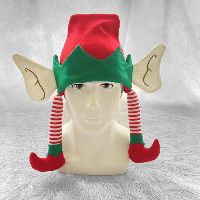 Unisex adulto uomo Natale Sante Claus Natale festa di Natale accessori donna cappello da elfo rosso e verde con orecchie gambe