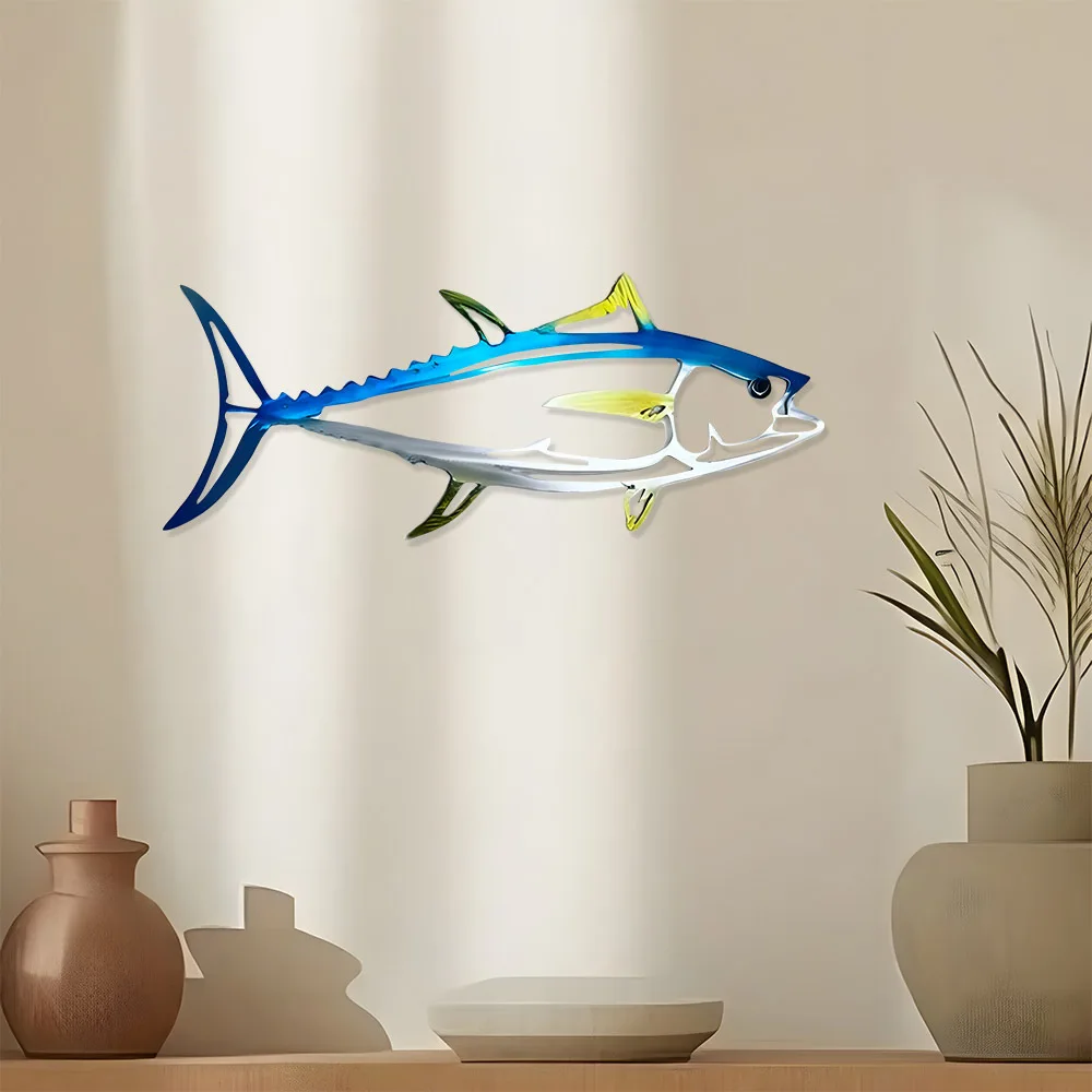 CIFBUY Thunfisch Eisen Wandkunst Metallschild Dekoration für Wohnzimmer Küche Außenbereich Veranda Terrasse Geschenk für Angelfreunde