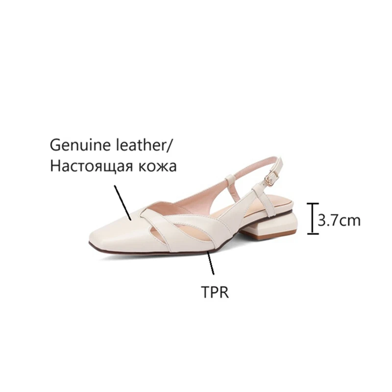 NEW Summer Women Sandals Square Toe Low Heel Women Shoes Genuine Leather Shoes for Women Concise Cover Toe Plus Size Sandals