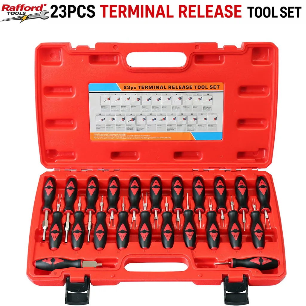 

Rafford 23PCS Terminal Release Tool Set, Universal Wire Connector Pin Extractor Kit for Car Electrical Repair