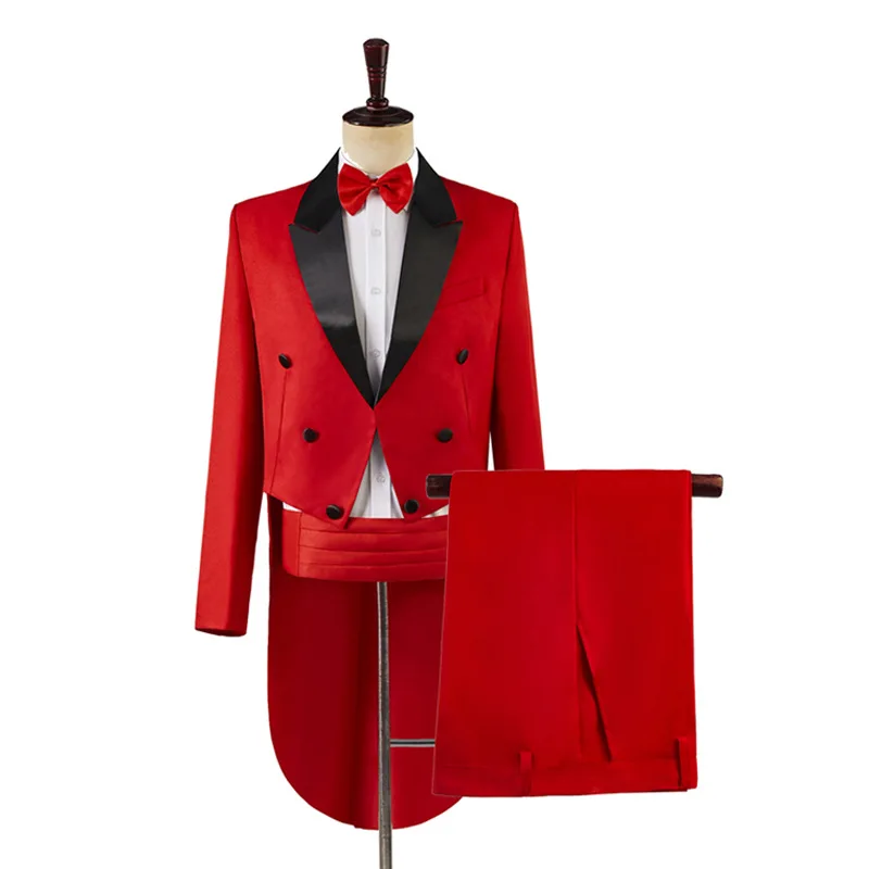 Herenrok Klassiek Modern Wit en Zwart Basic Stijl Herenpak met Slipjas Zanger Goochelaar Podiumjas Outfits