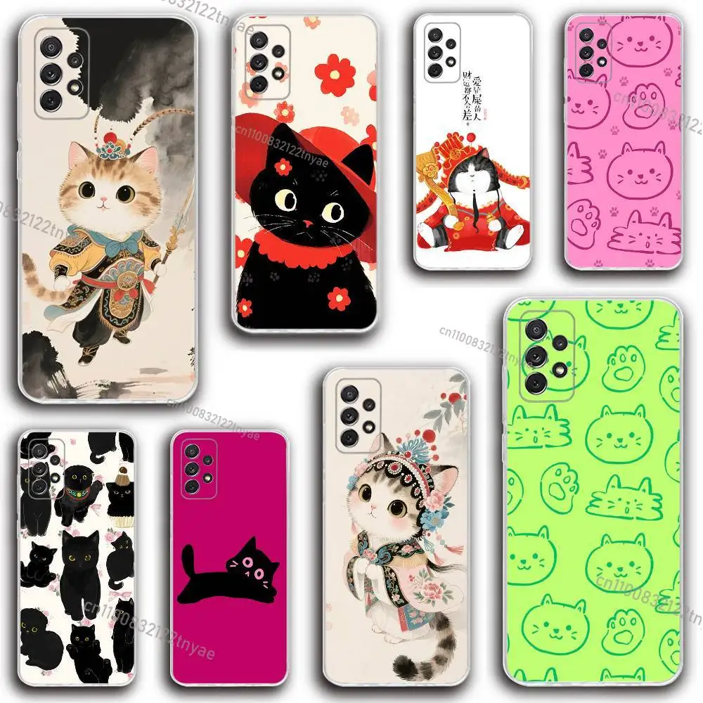 

Hot Cute cartoon opera funny kittens Phone Case Silicone For Samsung S30,23,21,22,20 FE lite,S10,9,PIus Note20ultra Transparent
