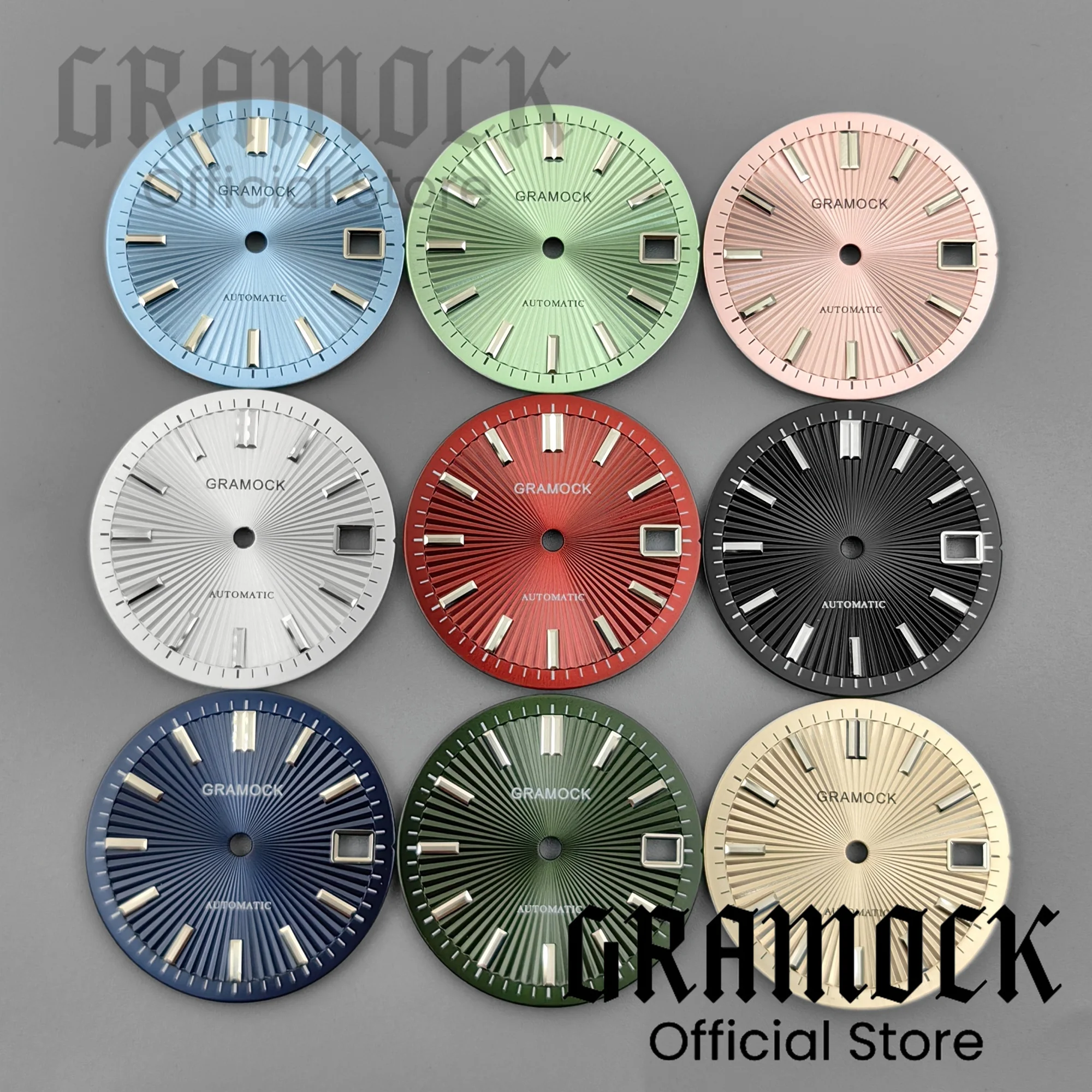 NH35 29mm Folding Fan Texture Watch Dial Olive Green Cocktail Red Face Metal Marks Fit NH35 NH36 Men's Watch Dial Modified Part