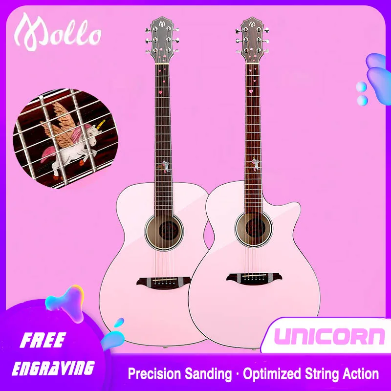 

Gipsy Women's AR Solid Wood Pink 36/40" Unicorn Cutaway Folk-Electric Guitar