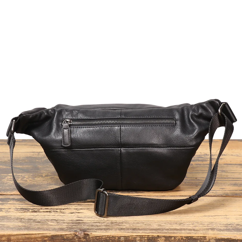 LJ-049 Genuine Leather Men's Chest, Toe, Layer Leather, Single Shoulder Diagonal Cross Bag, Casual Commuting Waist Bag