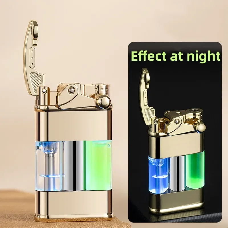 NighttimeLight Flowing Sand Lighter Inflatable Windproof Green Fire Direct Spray High Appearance Metal RockerArmPortableIgnition