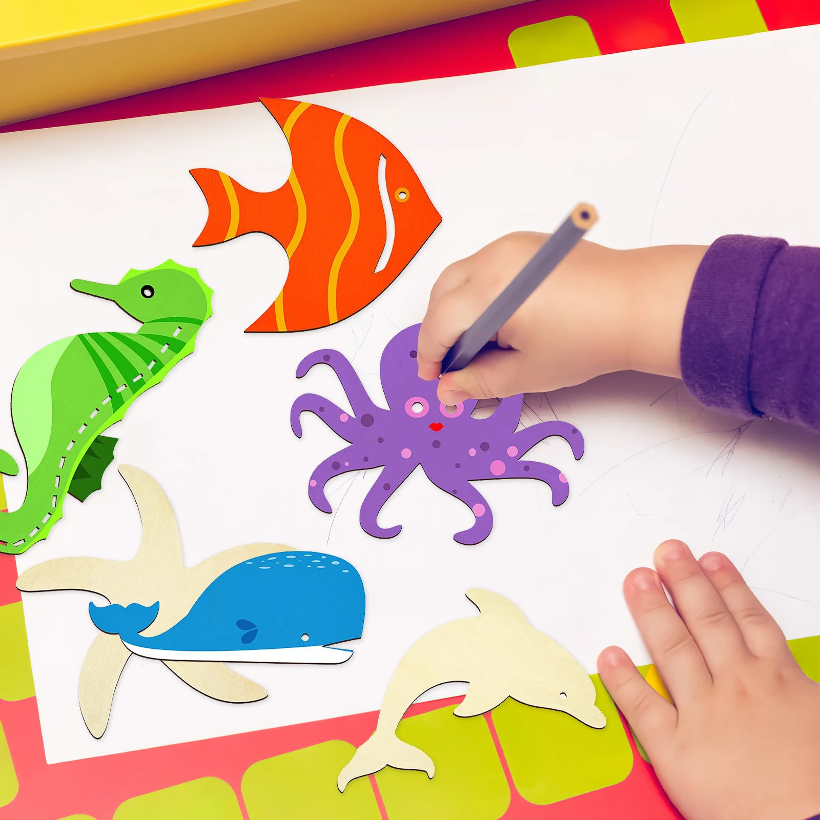 

42Pcs Unfinished Wood Ocean Animal Cutouts DIY Graffiti Slices Safe for Crafting Bulk Wooden Crafts to Paint Crafting Supplies