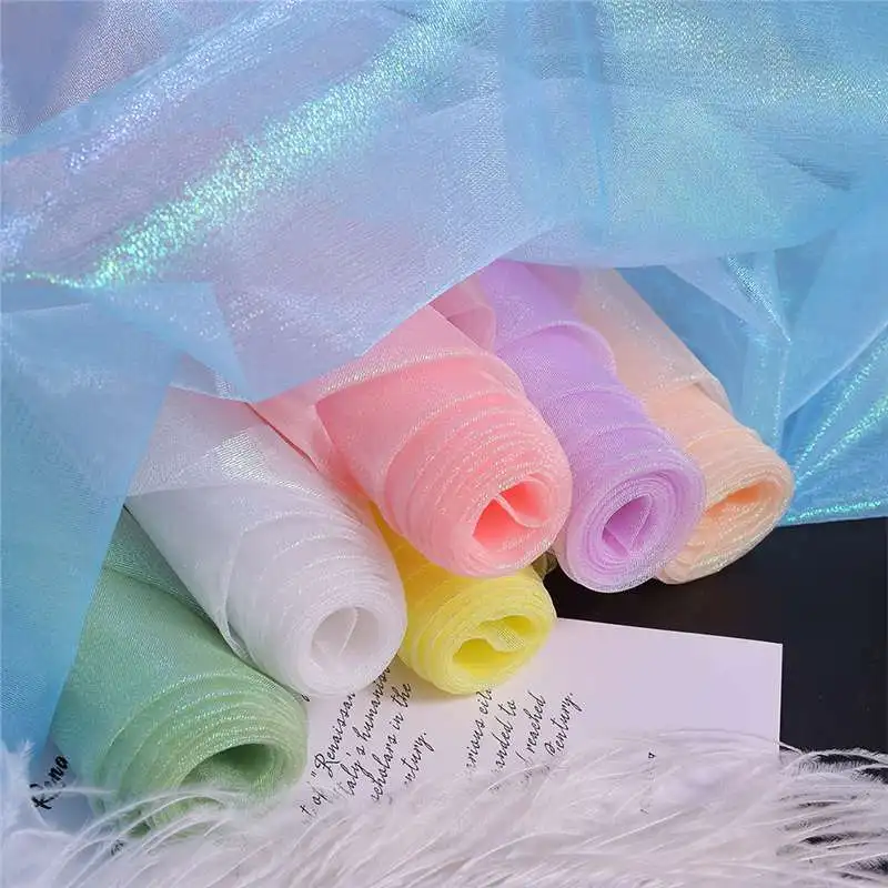 

2/3/5m Dazzle Color Yarn Fabric Clear Laser Cloth for Sewing Stage Clothing DIY Tulle Organza Fabric Handmade Curtain Costume