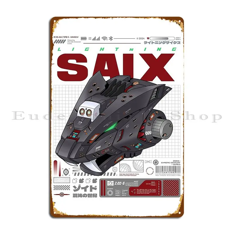 Zoids siglo caótico Hs Mech Lightning Saix Anime placa de Metal cine Pub diseño cueva diseño cartel de estaño