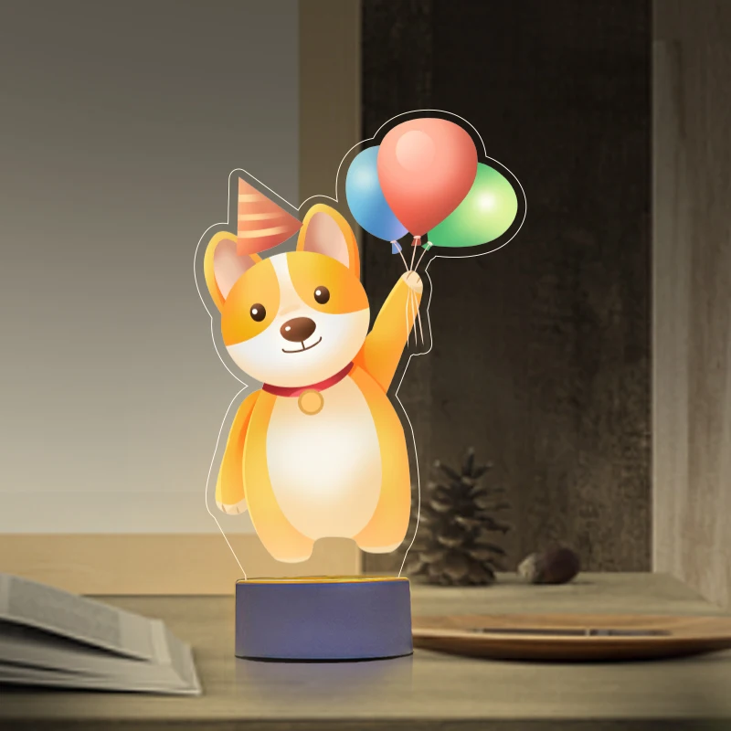 3D Stereo Cartoon Night Light, Impressão a cores, Home Bedside, Lâmpadas dos desenhos animados, Nightlight acrílico, LED Warm White Desk Lamp, Universal