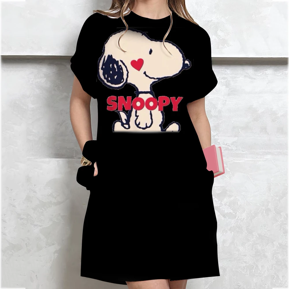 Vrouwen losse korte mouwen zomer plus size jurk snoopy print T-shirt stijl mini-jurken zomer casual losse jurk vestidos