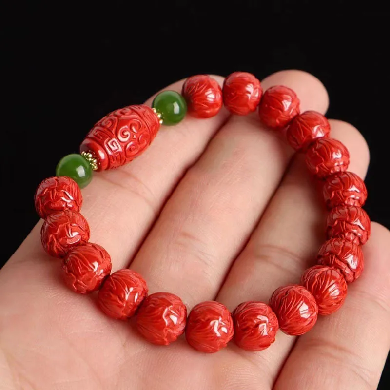 Cabbage Bracelet Birth Year Style Emperor Sandstone Circle Pattern Prayer Beads Jewelry