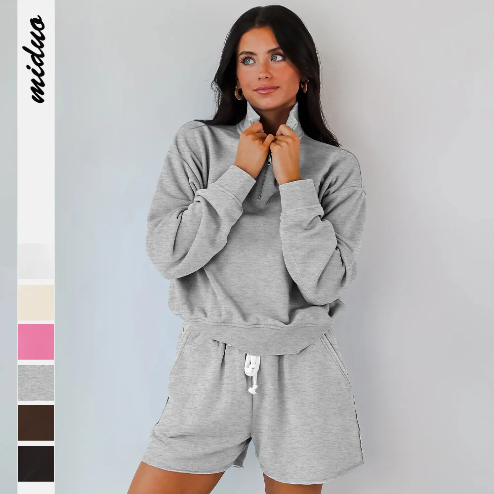 

Женский комплект из 2 предметов: толстовка, модный свободный спортивный комплект с длинными рукавами для уличного бега, повседневный комплект шорт с эластичной резинкой на талии
