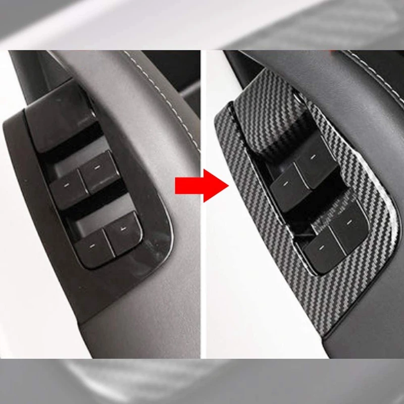 For Tesla Model Y Carbon Fiber Car Interior Window Lift Switch Button Panel Cover Frame Trim Car Accessories image 4