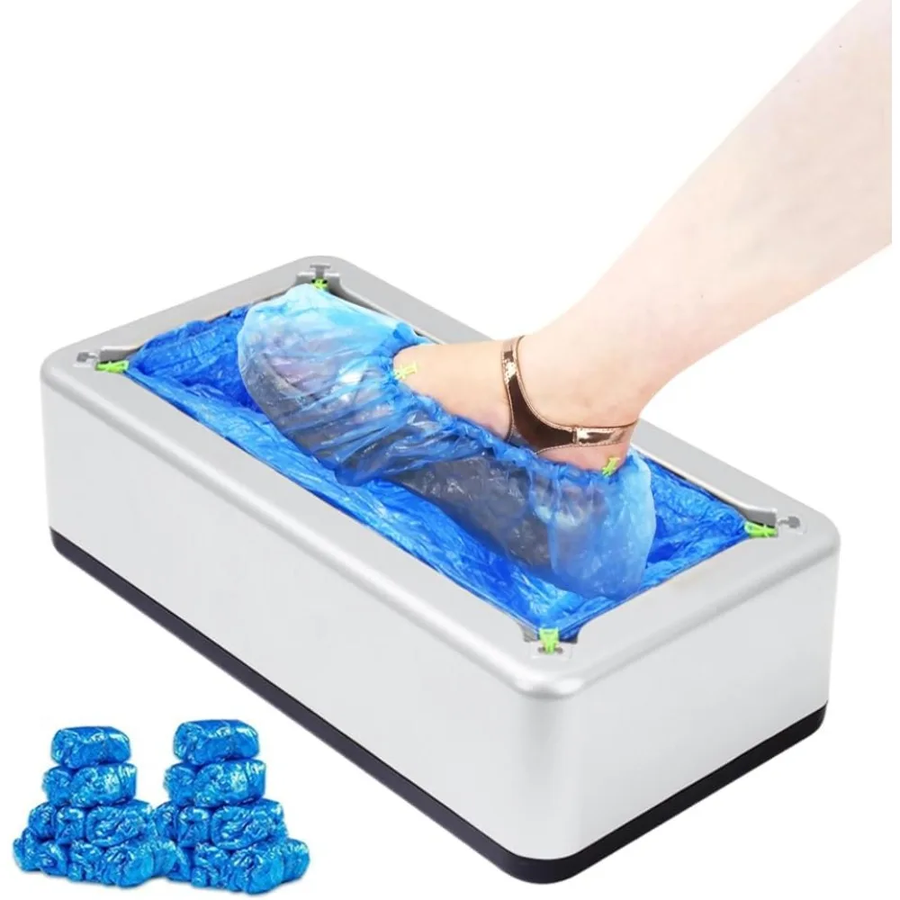 

Automatic Shoe Cover Dispenser – With 200 Disposable Non-Slip Covers, for Home, Office & Factory, Silver