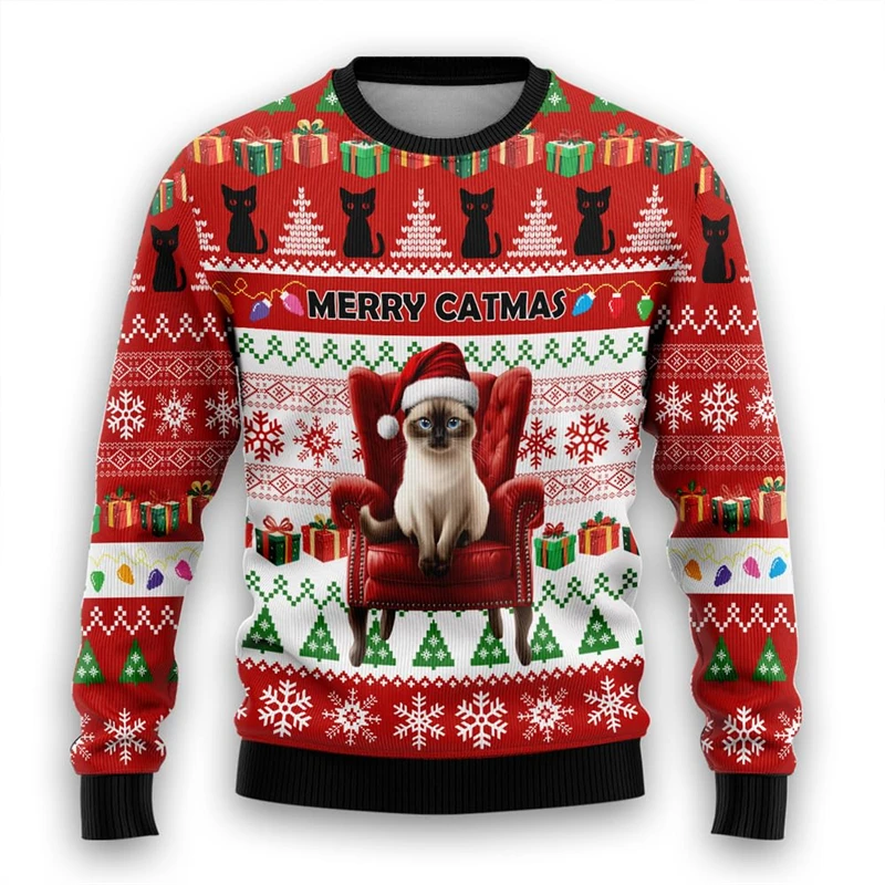 Cat Lover Ugly Christmas Sweater Merry Catmas Graphic Sweatshirts Ragdoll Cat Kitten Pullovers Pet Cats Unisex Pullover Sweaters