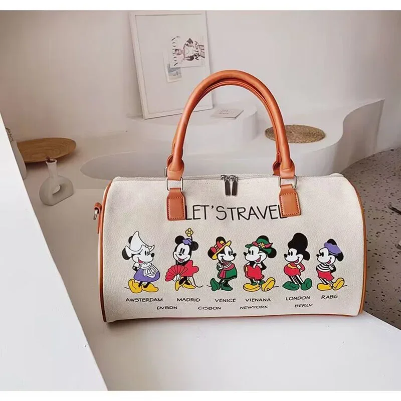 Disney Luxury Brand Travel Bag Mickey Cartoon Luggage Canvas Bag Mommy Large Capacity Handbag Ladies Storage Suitcase